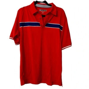 Pebble Beach Short Sleeve Red Navy & White Stripe Performance Polo Size L GUC